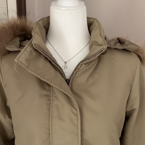 Light olive green jacket with collar 100% genuine raccoon fur size 8 - Picture 12 of 13